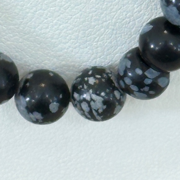 Snowflake Obsidian, round stone choker/necklace on brown cord w/lobster clasp - Picture 14 of 15